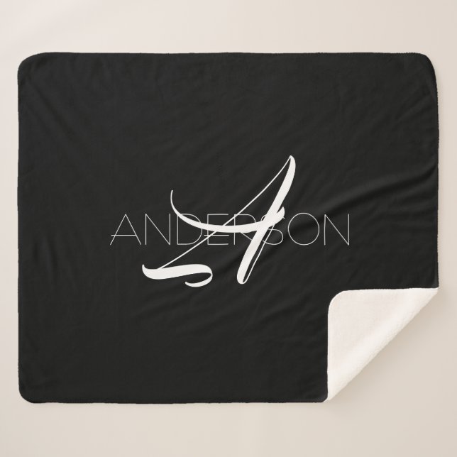 Cobertor Sherpa Branco preto personalizado simples moderno (Frente (Horizontal))