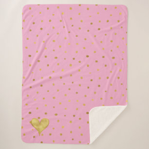 Cobertor Sherpa Branco Rosa Dourado Pontos Coração Aniversário