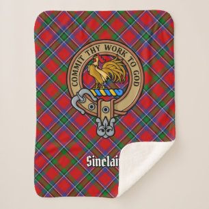 Cobertor Sherpa Brasão do Clã Sinclair sobre Tartan Vermelho
