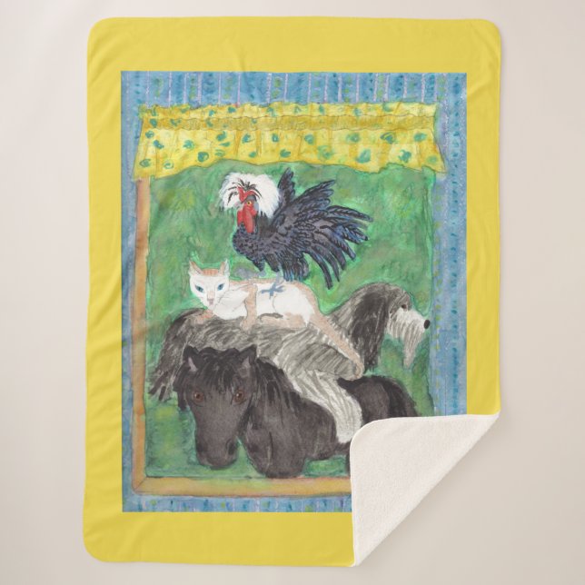 Cobertor Sherpa Bremen Town Musicians - Watercolor (Frente)