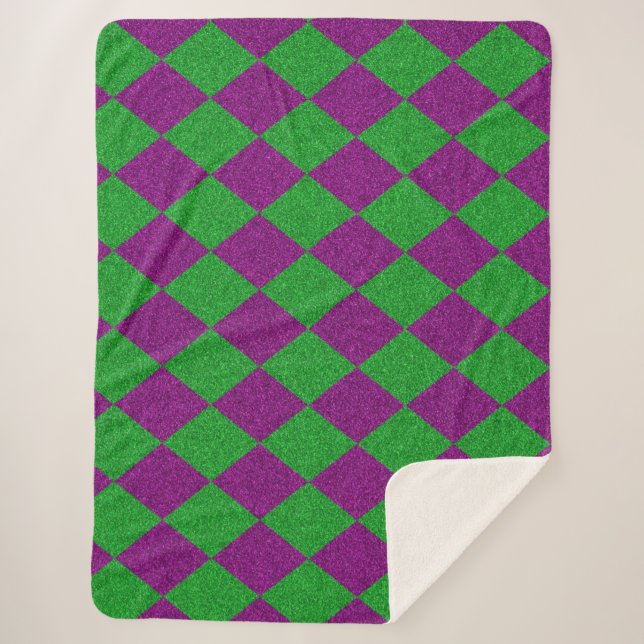 Cobertor Sherpa Brilho de Diamante Roxo e Verde (Frente)