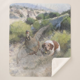 Cobertor Sherpa Brittany Spaniel caçando partucho chukar, Art