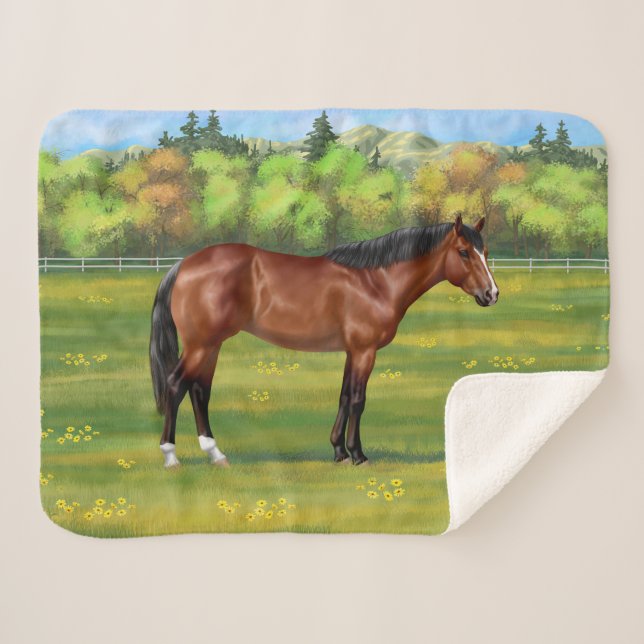 Cobertor Sherpa Brown Bay Quarter Horse (Frente (Horizontal))