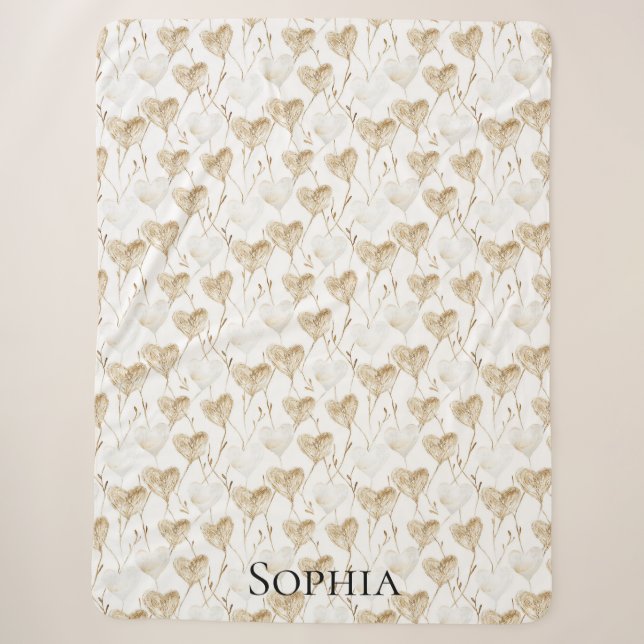 Cobertor Sherpa Brown Cream Boho Hearts (Frente)