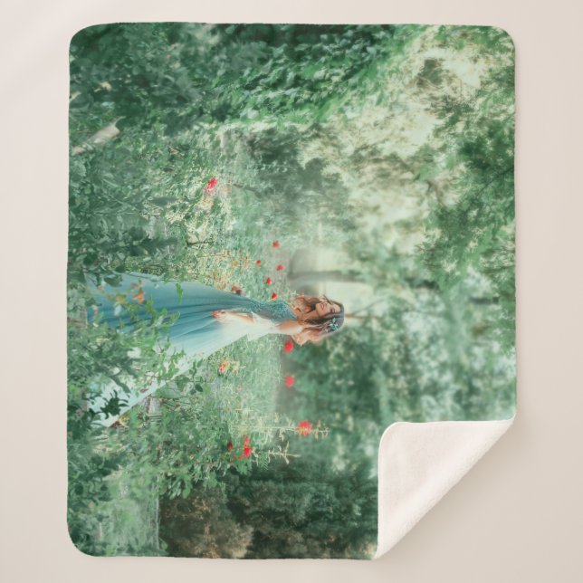 Cobertor Sherpa Brunette Princess: Aquarela Floresta Fada (Frente)