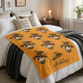 Cobertor Sherpa Bruxa de Esqueleto Fofo Personalizado Halloween 