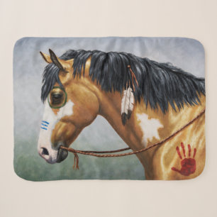 Cobertor Sherpa Buckskin Pinto Cavalo de Guerra Nativo Americano
