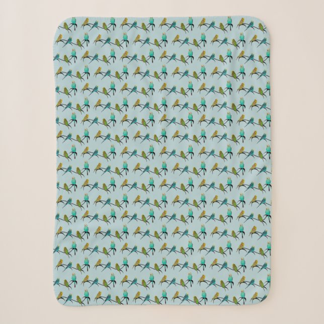 Cobertor Sherpa Budgie Frenzies (Ciano Claro) (Frente)