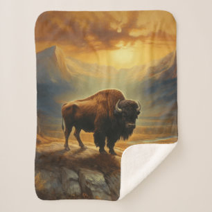 Cobertor Sherpa Buffalo Bison Sunset Silhouette