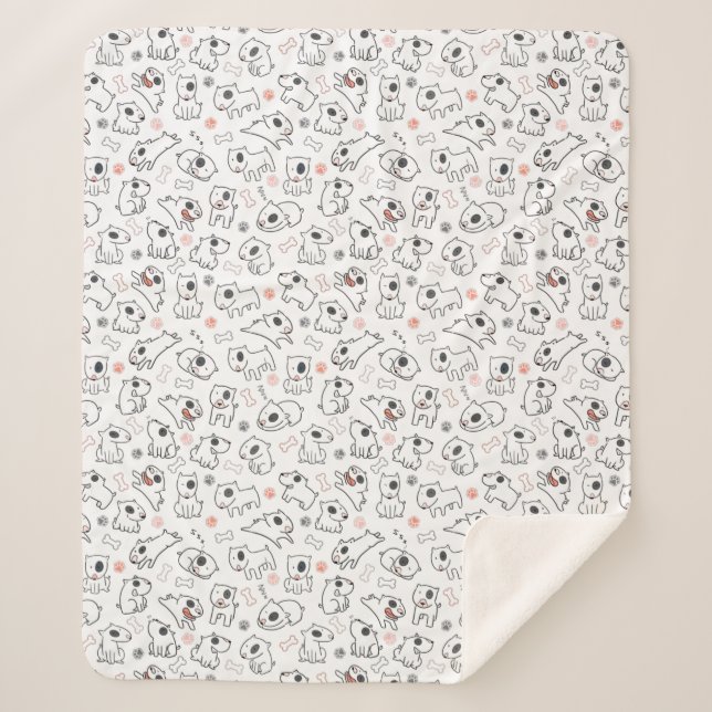 Cobertor Sherpa Bull Terrier Dog Lover Seamless Patterno Fleece Bl (Frente)