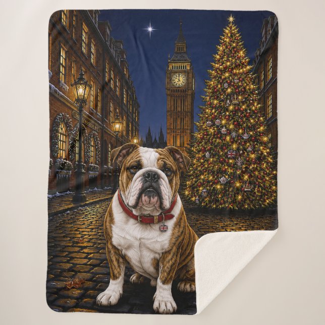 Cobertor Sherpa Bulldog Listrado de Férias  (Frente)