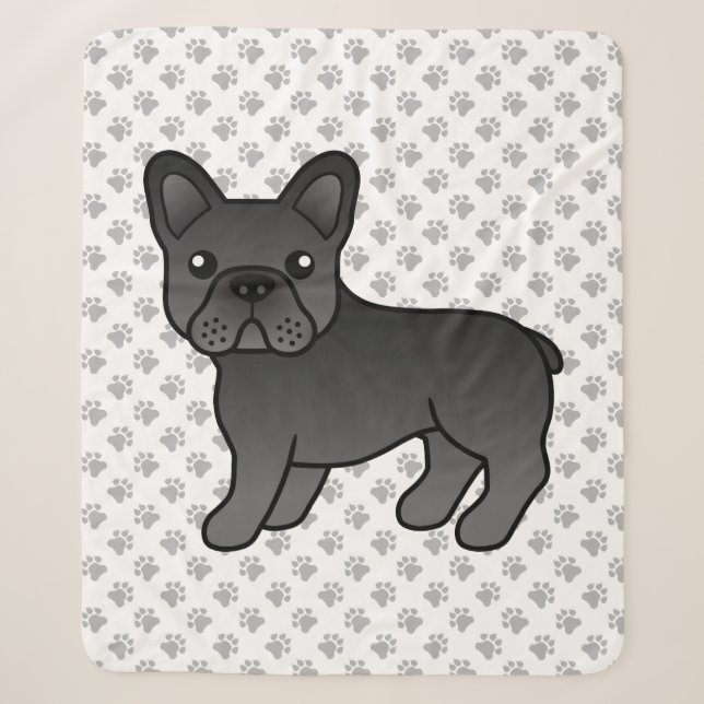 Cobertor Sherpa Bulldogue Francês Preto Cachorro Cartoon Fofo (Frente)