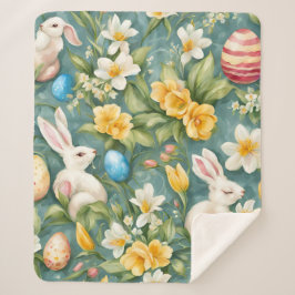 Cobertor Sherpa Bunnies, Flores de primavera e Ovos de Páscoa. Pin