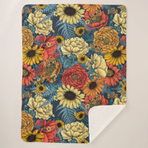 Cobertor Sherpa Buquê de flores- rosas, peonias, margaridas