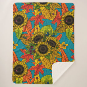 Cobertor Sherpa Buquê de outono em azul