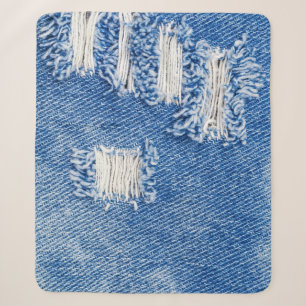 Cobertor Sherpa Buraco, jeans de denim, textura rasgada