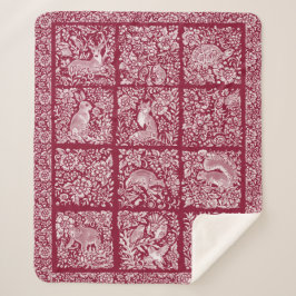 Cobertor Sherpa Burgundy Deer Fox Coelho da Floresta de Natal