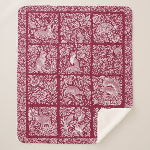 Cobertor Sherpa Burgundy Deer Fox Coelho da Floresta de Natal