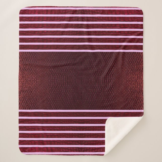 Cobertor Sherpa Burgundy Exotic Faux Snake Leather Linear Stripe (Frente)
