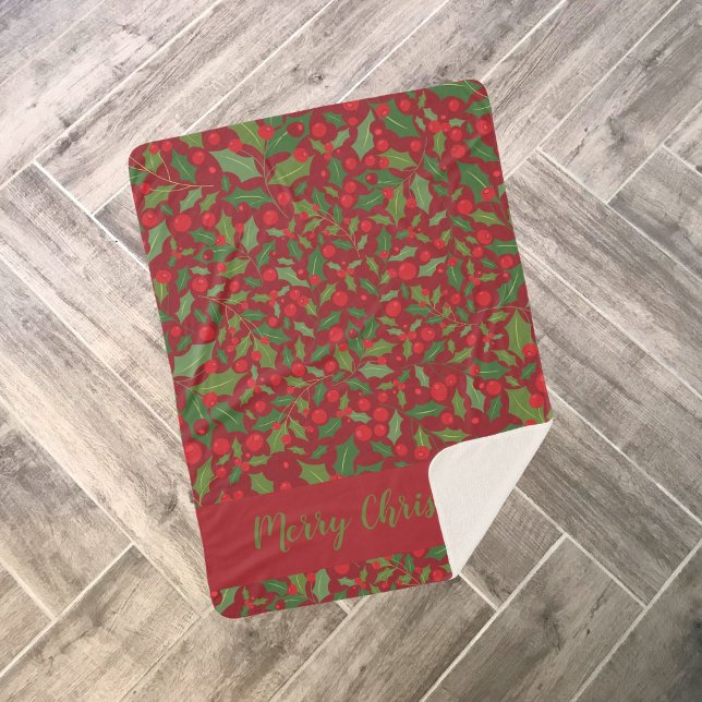 Cobertor Sherpa Burgundy Mistletoe Feliz Natal (Criador carregado)