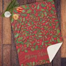 Burgundy Mistletoe Feliz Natal Sherpa