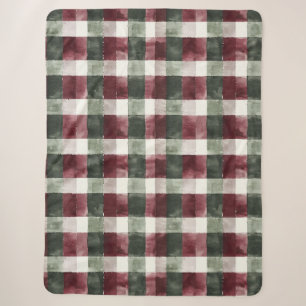 Cobertor Sherpa Burgundy Red Green Cream White Xadrezes Stripes