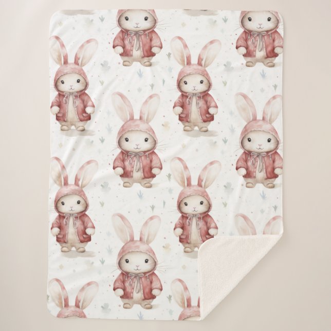 Cobertor Sherpa Burgundy Red White Bunnies (Frente)