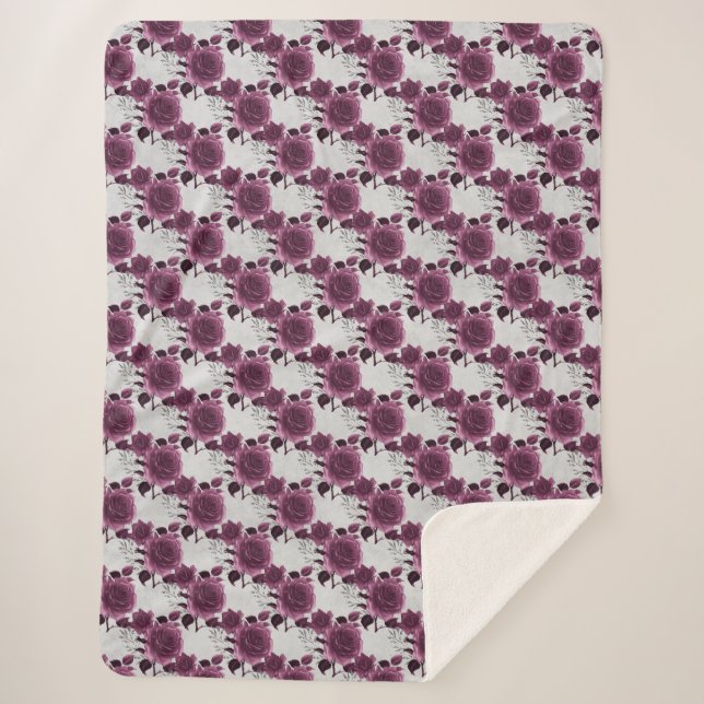 Cobertor Sherpa Burgundy Silver Floral (Frente)