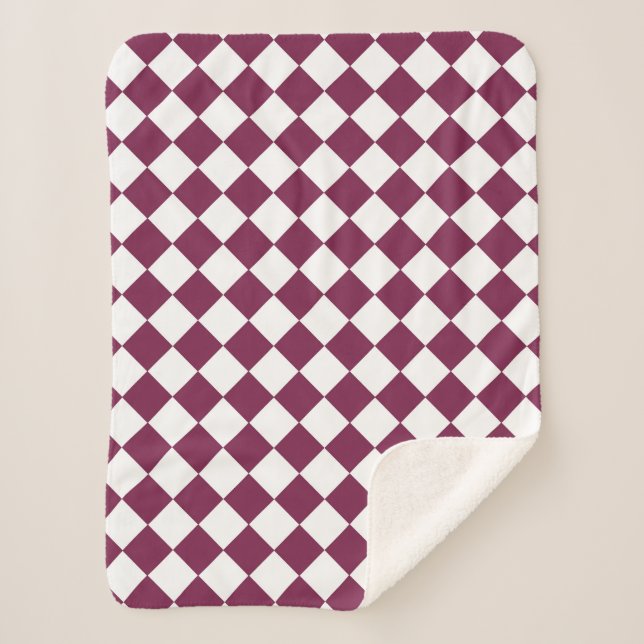 Cobertor Sherpa Burgundy White Checker Diamond Pattern (Frente)