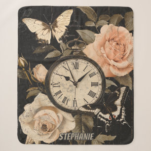 Cobertor Sherpa Bússola Vintage Borboleta Floral Marrom