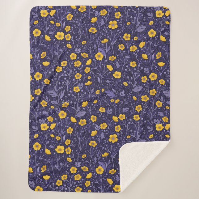 Cobertor Sherpa Buttercups, amarelo e violeta (Frente)