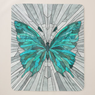 Cobertor Sherpa Butterfly Mosaic - Emerald Green e Cinzas