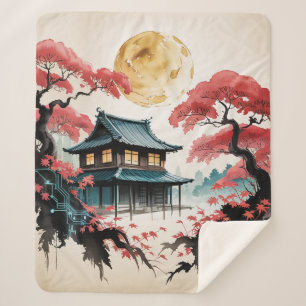 Cobertor Sherpa Cabana ao Luar Floresta Japonesa Arte (5)