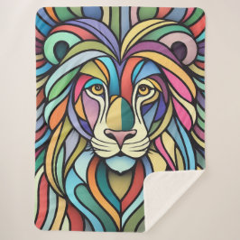 Cobertor Sherpa Cabeça Colorida Detalhada do Leão