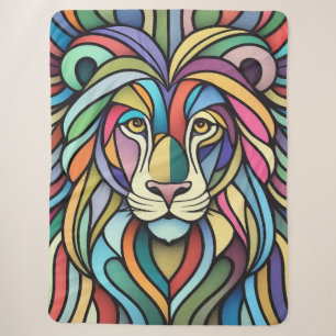 Cobertor Sherpa Cabeça Colorida Detalhada do Leão