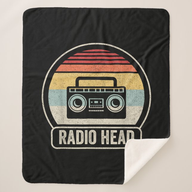 Cobertor Sherpa Cabeça de Rádio Retroativa Vintage (Frente)