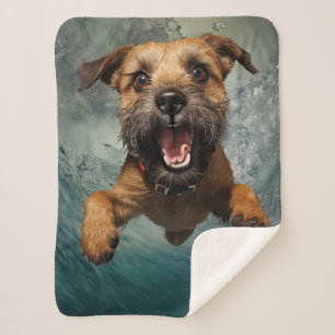 Cobertor Sherpa Cachorro Brincalhão Nadando Embaixo d'Água Design
