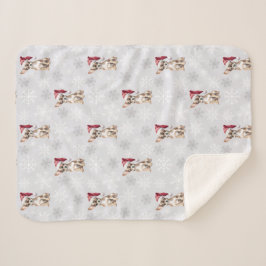 Cobertor Sherpa Cachorro Chihuahua Chi na Cinza de Santa Hat