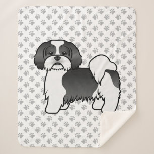 Cobertor Sherpa Cachorro De Cartoon De Lhasa Apso, Preto E Branco