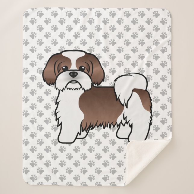 Cobertor Sherpa Cachorro De Cartoons De Fígado E Branco Shih Tzu C (Frente)