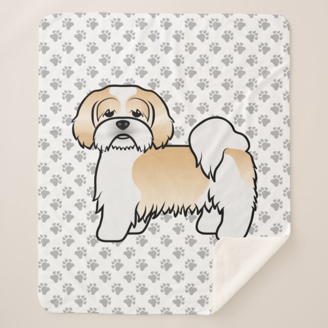 Cobertor Sherpa Cachorro De Desenho Animado Fofo Lhasa Apso Dourad (Frente)