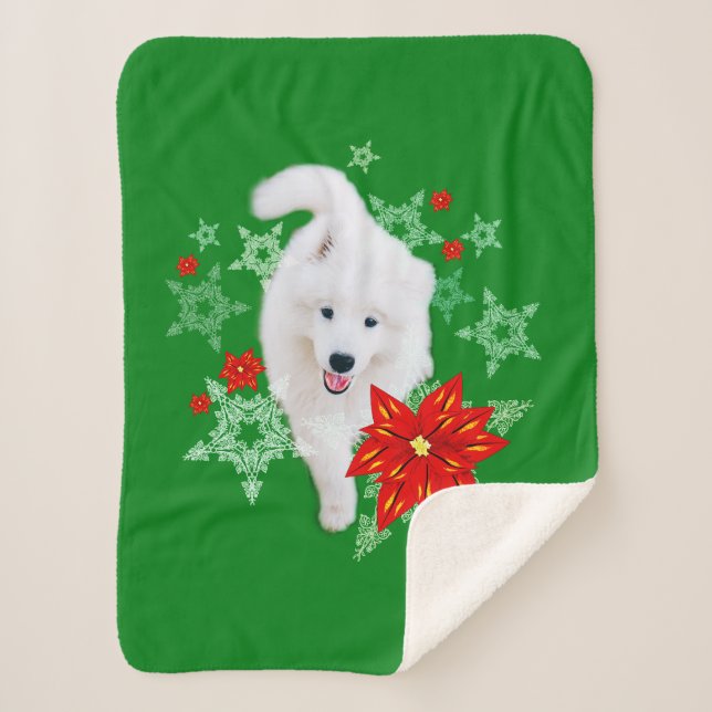 Cobertor Sherpa Cachorro de Natal Samoyed personalizado (Frente)
