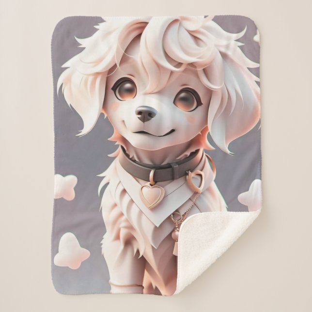 Cobertor Sherpa Cachorro do Retriever de Ouro Chibi (Frente)