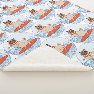 Cobertor Sherpa Cachorro pug feliz montando onda na prancha de sur