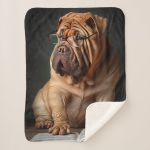 Cobertor Sherpa Cachorro Shar Pei Inteligente com Design de Livro