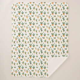 Cobertor Sherpa Cactus Potado em Branco