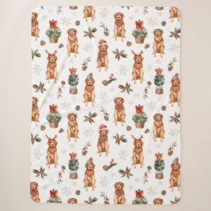 Cobertor Sherpa Cães de Natal Retriever Dourado Aquarela