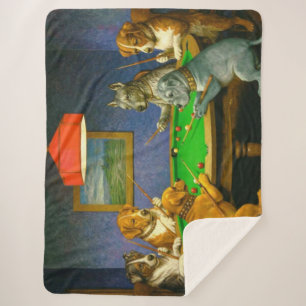 Cobertor Sherpa Cães Jogando Sinuca Bilhar Brincadeira Divertida