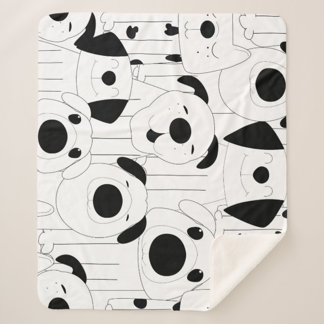 Cobertor Sherpa Cães lindos: desenho animado branco e preto. (Frente)