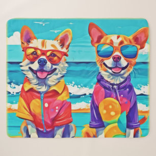 Cobertor Sherpa Cães Sunny Beach: Pintura Colorida